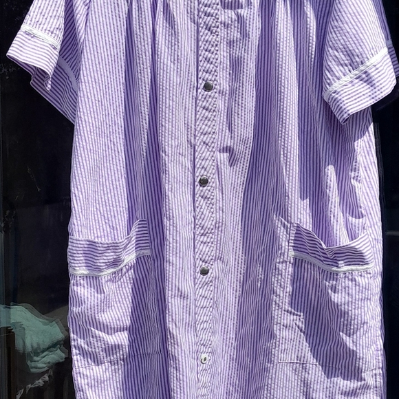 Anthony Richards Womens L  Purple Striped Button Up House Coat Vintage GUC - Picture 4 of 7